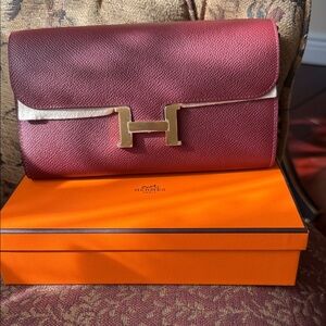 Hermes Burgundy Shoulder Bag with Gold Hardware